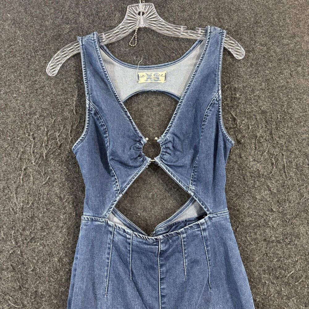 We The Free Ultraviolet Jumpsuit Women's XS Blue Denim Cutout Ring Front Flare - Picture 2 of 11